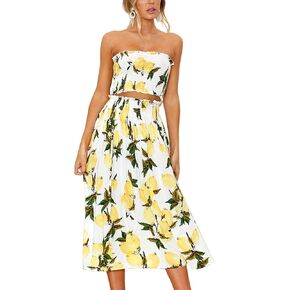 Yeshire Women's Sleeveless Floral Crop Top and Maxi Skirt Sets 2 Piece Outfit Dresses