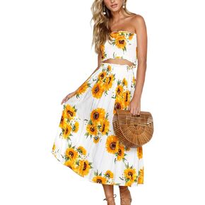Yeshire Women's Sleeveless Floral Crop Top and Maxi Skirt Sets 2 Piece Outfit Dresses in Saudi Arabia