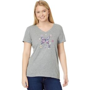 Life is Good Tie-Dye Retro Butterfly Flowers Short Sleeve Crusher-Lite™ Vee