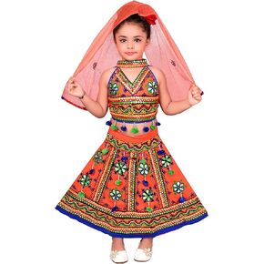 فستان AHHAAAA للفتيات مصنوع من القطن فستان Radha Leghnga Choli Chania Choli مع مجموعة Dupatta 002 in Kuwait