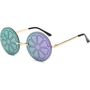 Lemon Mirrored Sunglasses for Women Men Trendy Rimless Round Eyewear Unique Creative Party Festival Prom Glasses