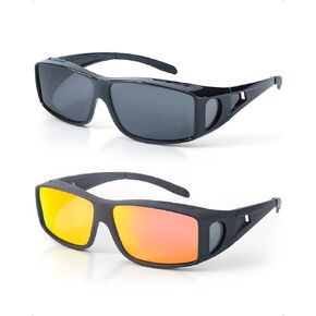 FIMILU 2 Pack Fit Over Sunglasses for Men Women, Polarized UV400 Protection Wrap Around Sunglasses