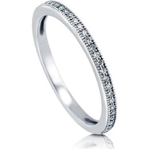 BERRICLE Sterling Silver Wedding Rings Micro Pave Set Cubic Zirconia CZ Half Eternity Ring for Women, Rhodium Plated Size 4-10