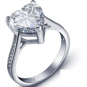 Jude Jewelers White Gold Plated Silver Heart Shaped Stone Solitaire Style Wedding Engagement Proposal Anniversary Ring