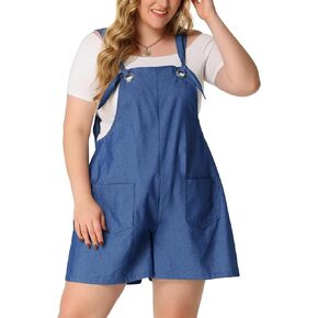Agnes Orinda Plus Size Rompers for Women Sleeveless Square Neck Tie Shoulder Romper Shorts