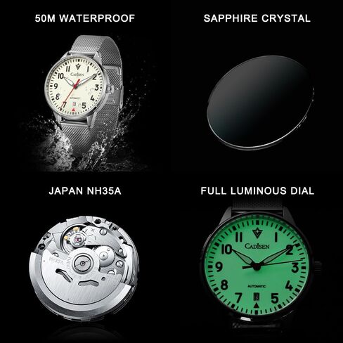 ساعة كاديسن نيو بايلوت ميكانيكية للرجال، قرص متوهج طوال الليل حركة NH35 اليابانية، ساعة كاجوال مقاومة للماء in Kuwait