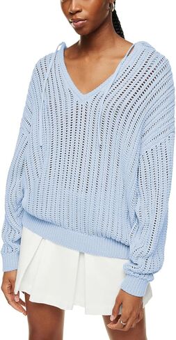 سترة نسائية بغطاء للرأس بأكمام طويلة من Sovoyontee، سترة كروشيه مجوفة للتغطية الشبكية، بلوفر علوي متماسك in Kuwait