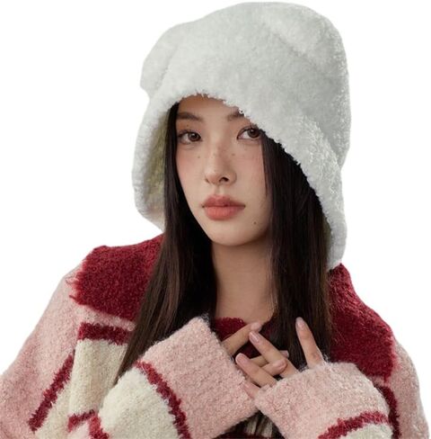 Crancious The Human Bear Ears Warm Hat - Y2K Adventure Time Plush Beanie for Women - All-Around Head and Ear. in Kuwait