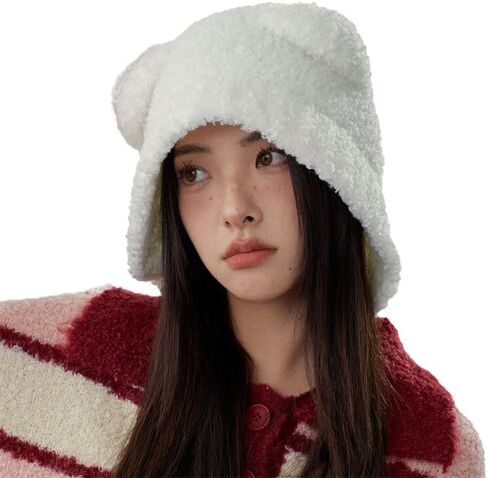 Crancious The Human Bear Ears Warm Hat - Y2K Adventure Time Plush Beanie for Women - All-Around Head and Ear. in Kuwait