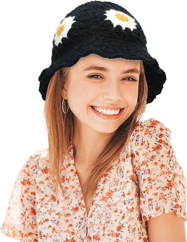 قبعة كروشيه عباد الشمس محبوكة قبعة بيني مصنوعة يدويًا للنساء في الصيف والسفر العصري in Kuwait