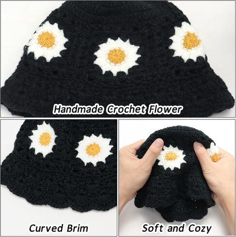 قبعة كروشيه عباد الشمس محبوكة قبعة بيني مصنوعة يدويًا للنساء في الصيف والسفر العصري in Kuwait