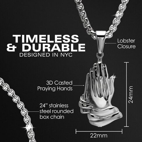 قلادة يد صلاة من الفولاذ المقاوم للصدأ مطلية بالذهب عيار 18 قيراط من Steeltime مع قلادة على شكل صندوق مقاس 24 بوصة in Saudi Arabia