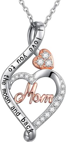 FLYOW 925 Sterling Silver Jewelry Engraved Always My Mother Forever My friend/I Love You to The Moon and Back Pendant Necklace for Women Girls Mom Wife Daughter Christmas Gift Love Heart Necklaces in Kuwait