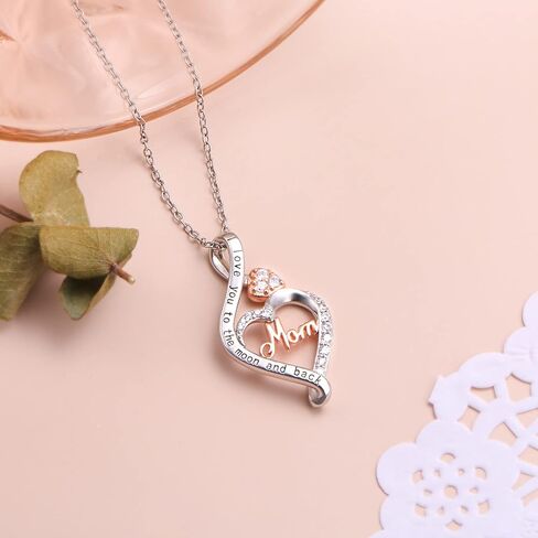 FLYOW 925 Sterling Silver Jewelry Engraved Always My Mother Forever My friend/I Love You to The Moon and Back Pendant Necklace for Women Girls Mom Wife Daughter Christmas Gift Love Heart Necklaces in Kuwait