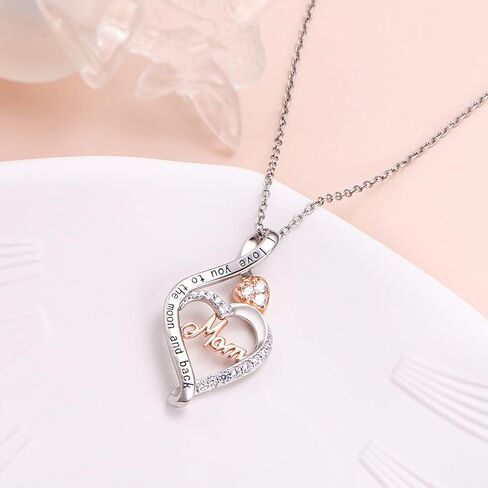 FLYOW 925 Sterling Silver Jewelry Engraved Always My Mother Forever My friend/I Love You to The Moon and Back Pendant Necklace for Women Girls Mom Wife Daughter Christmas Gift Love Heart Necklaces in Kuwait