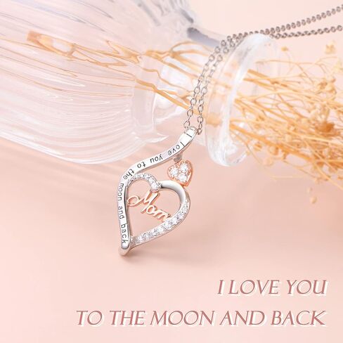 FLYOW 925 Sterling Silver Jewelry Engraved Always My Mother Forever My friend/I Love You to The Moon and Back Pendant Necklace for Women Girls Mom Wife Daughter Christmas Gift Love Heart Necklaces in Kuwait
