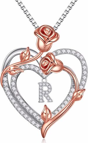 Iefil Valentines Day Gifts for Her - 925 Sterling Silver Rose Heart Initial Letter Necklace for Women Jewelry Valentines Day Anniversary Birthday Gifts for Her Mom Wife Girlfriend in Saudi Arabia
