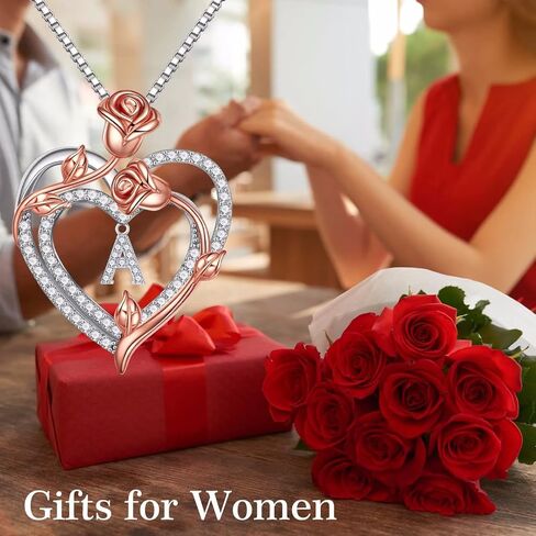 Iefil Valentines Day Gifts for Her - 925 Sterling Silver Rose Heart Initial Letter Necklace for Women Jewelry Valentines Day Anniversary Birthday Gifts for Her Mom Wife Girlfriend in Saudi Arabia