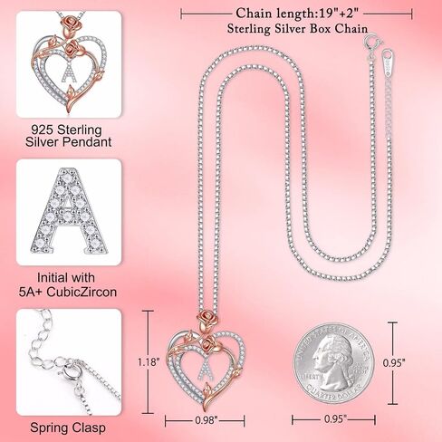 Iefil Valentines Day Gifts for Her - 925 Sterling Silver Rose Heart Initial Letter Necklace for Women Jewelry Valentines Day Anniversary Birthday Gifts for Her Mom Wife Girlfriend in Saudi Arabia