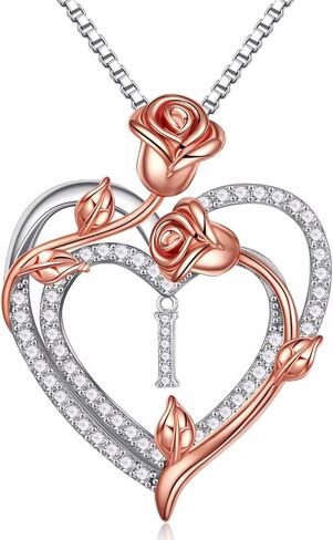 Iefil Valentines Day Gifts for Her - 925 Sterling Silver Rose Heart Initial Letter Necklace for Women Jewelry Valentines Day Anniversary Birthday Gifts for Her Mom Wife Girlfriend in Saudi Arabia