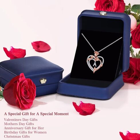 Iefil Valentines Day Gifts for Her - 925 Sterling Silver Rose Heart Initial Letter Necklace for Women Jewelry Valentines Day Anniversary Birthday Gifts for Her Mom Wife Girlfriend in Saudi Arabia