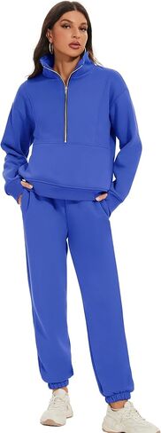 طقم بدلة رياضية للنساء من كوزي بوين مكون من سويت شيرت بنصف سحاب وبنطلون رياضي من الصوف مكون من قطعتين in Kuwait