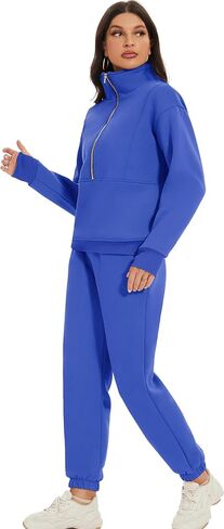 طقم بدلة رياضية للنساء من كوزي بوين مكون من سويت شيرت بنصف سحاب وبنطلون رياضي من الصوف مكون من قطعتين in Kuwait