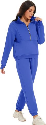 طقم بدلة رياضية للنساء من كوزي بوين مكون من سويت شيرت بنصف سحاب وبنطلون رياضي من الصوف مكون من قطعتين in Kuwait