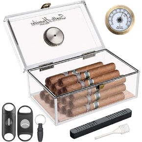 Scotte Acrylic Cigar Humidor Jar/case/Box with Humidifier and Hygrometer,humidor That can Hold About 20 Cigars (Clear-1)…