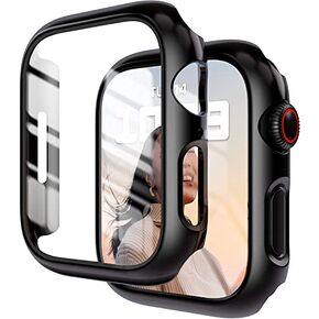 YMHML 2 Pack Case Compatible for Apple Watch SE Series 6/5/4 40mm Screen Protector, Hard PC Full Cover Tempered Glass Protector for Apple Watch SE Series 6/5/4 Accessories, Black