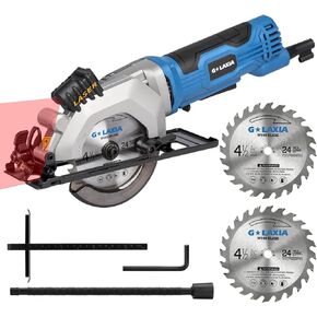 Mini Circular Saw, 4Amp 3500RPM Corded Circular Saw with Laser Guide, Rip Guide, Compact Saw with 2Pcs 24T TCT Blades for Wood Cuts