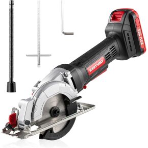 Eastvolt Mini Circular Saw, 20V Cordless Circular Saw with Scale Ruler, Dust Exhaust Pipe, Max Cutting Depth 1-11/16"(90°), 1-1/8"(45°), 4-1/2" 24T TCT Blade for Wood and Plastics