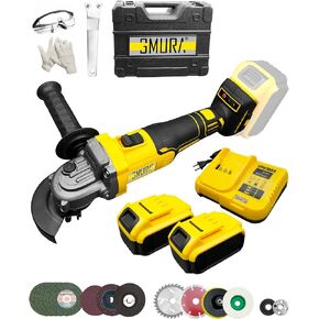 Cordless Angle Grinders Set, 2Pcs 4.0Ah Batteries & Fast Charger, 10,000RPM Brushless Motor 3-Speed Adjustable, 10 Cutting & Grinding & Flap Wheels, Auxiliary Handle & Sandpaper Suction Cup & Toolbox