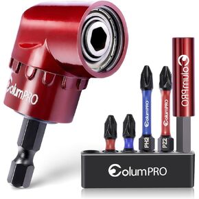105 Degree Right Angle Drill Screwdriver Bit Set, 1/4" Hex Shank Right Angle Drill Attachment with 4PCS PZ2 & PH2 Screwdriver bits and bit holder
