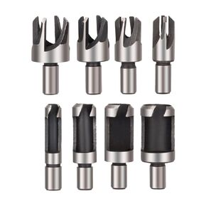 Rocaris 8 Pack Wood Plug Cutter Drill Bit Set, Straight and Tapered Taper Cutting Tool 1/4", 5/16", 3/8", 1/2", 1/4 Inch Hex Shank, Black