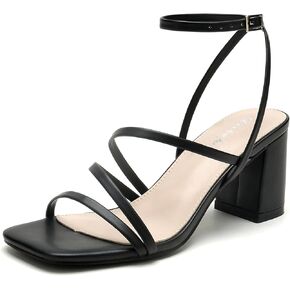 Strappy Heels for Women Square Toe Low Chunky Block Heels Dress Shoes Open Toe Heeled Sandals
