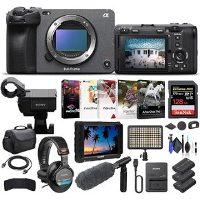 Sony FX3 Full-Frame Cinema Camera Body Only ILME-FX3, 4K Monitor, Pro Headphones, Pro Mic, 128GB Memory Card, Corel Photo Software, 2 x NP-FZ100 Compatible Battery, LED Light, and More