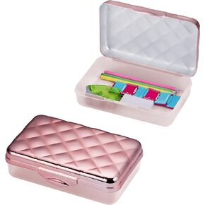 It's Academic Metallic pencil Case Box, Hard Plastic, Stylish Quited-Pattern Lid, Blue