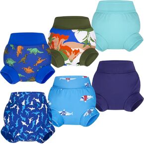 BIG ELEPHANT 6Pcs Baby Swim Diaper, Waterproof Reusable Swimming Diapers for Boys, Soft Breathable Swim Wear