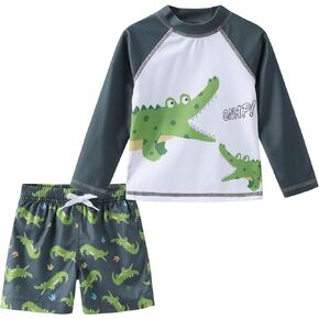 Toddler Baby Boys Rash Guard Set for Kids Boys Swim Set with Swim Trunks Long Sleeve Bathing Suits