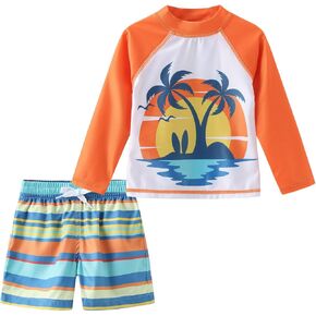 Toddler Baby Boys Rash Guard Set for Kids Boys Swim Set with Swim Trunks Long Sleeve Bathing Suits