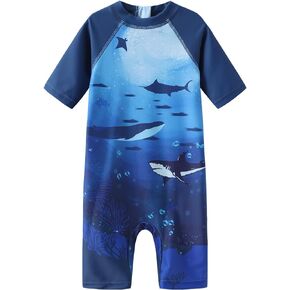 Baby Boys One Piece Rash Guard Swimsuits for Toddler Boys Short Sleeve Sunsuits Sun Protective Bathing Suits Beach Swimwear