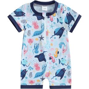 Baby Boy Swimsuit Infant Rash Guard Swimwear One Piece Short Sleeve Zipper Swimwear Sun Protection Bathing Suit