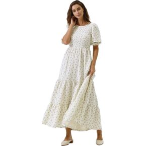 لا شيء يناسب ولكن فستان حمل نسائي من القطن 100% من كيت، فستان حمل طويل كاجوال مزين بالزهور لحفلات استقبال المولود الجديد in Kuwait