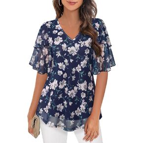 Timeson Women's Short Sleeve Blouses and Tops Dressy Summer Business Casual Shirts