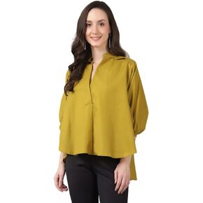 Plain Top for Summer, Collared Neck, Ruffled 3/4 Sleeves, Formal Top for Girls, Trendy Top for Women, Black