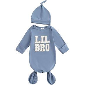 Lil Bro/Sis Newbron Boy Girl Gown Knotted Romper Infant Coming Home from Hospital Outfit