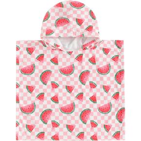 KMBANGI Kids Toddler Baby Girl Watermelon Floral Beach Cover Ups for Swimsuit Rash Guards Hooded Bath Poncho Robe Towel Cloak