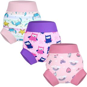 MooMoo Baby Swim Diapers 3 Pcs Waterproof Reusable Swimming Diapers for Baby Swim Lesson 2T-5T, Blue