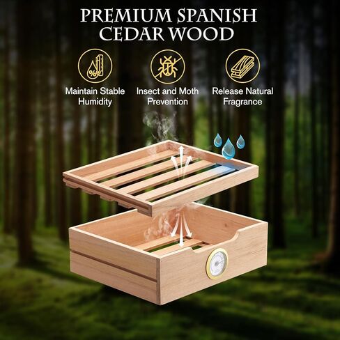 Cigar Humidors Cabinet for 200 Cigars, Cigar humdiidor Box with Digital Hygrometer, Spanish Cedar Lining 2 Shelves 1 Drawer Cabinet Humidor for Cigars, Great Idea Gift in Saudi Arabia